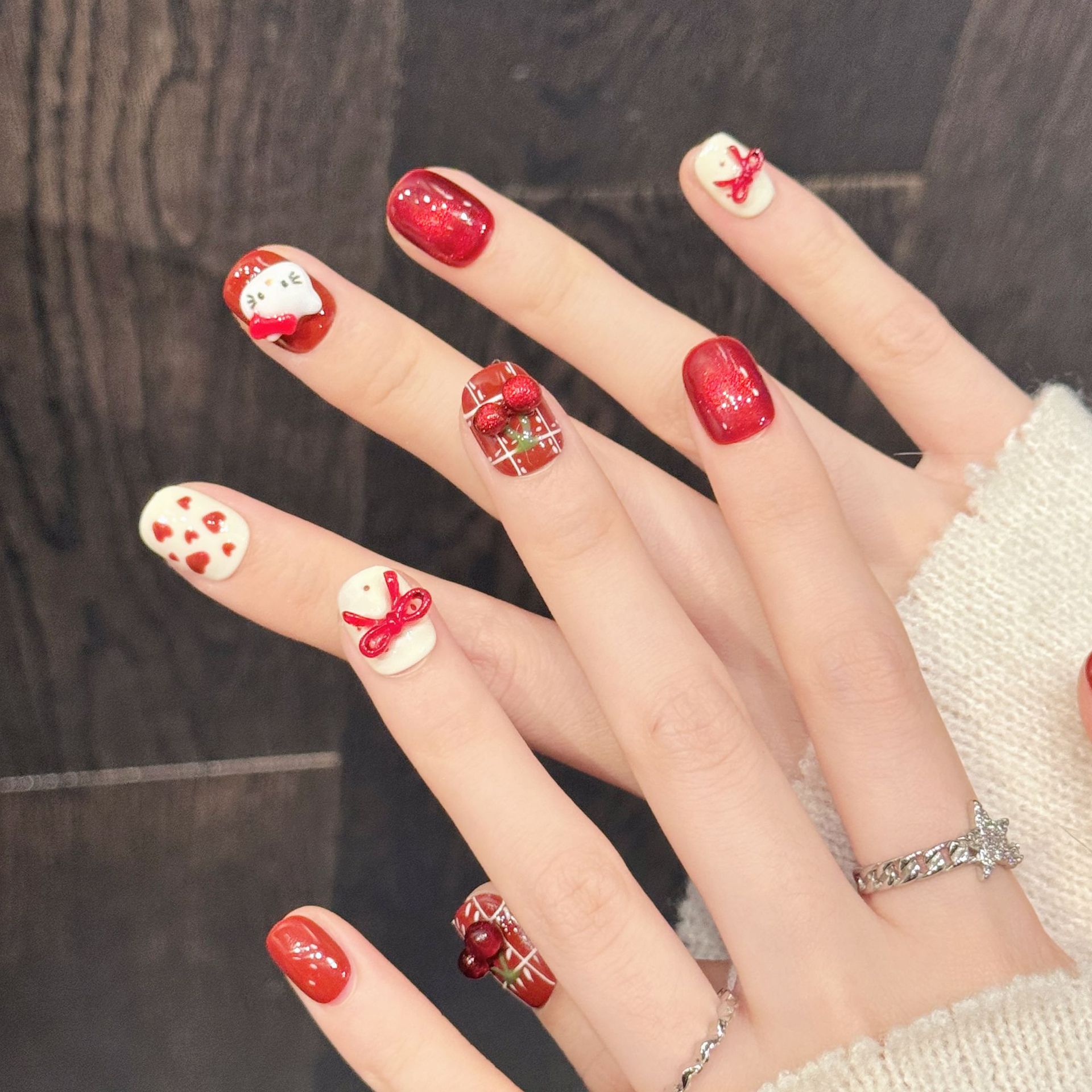 10PCS Handmade Nail Art Red Wh - Nail Art Red Cherry reseña y precio