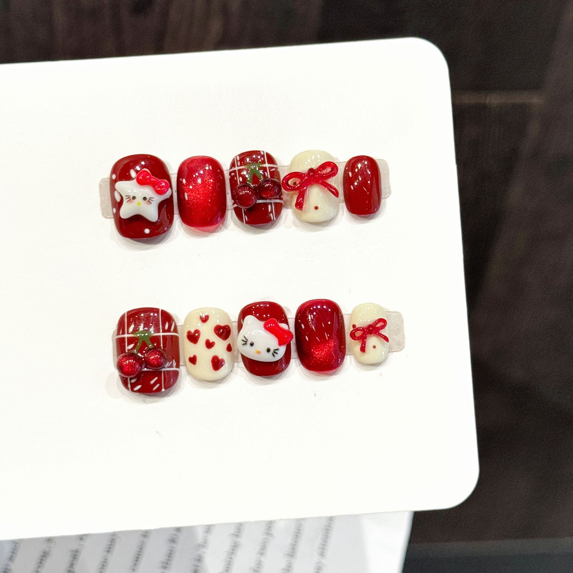 10PCS Handmade Nail Art Red Wh - Nail Art Red Cherry reseña y precio