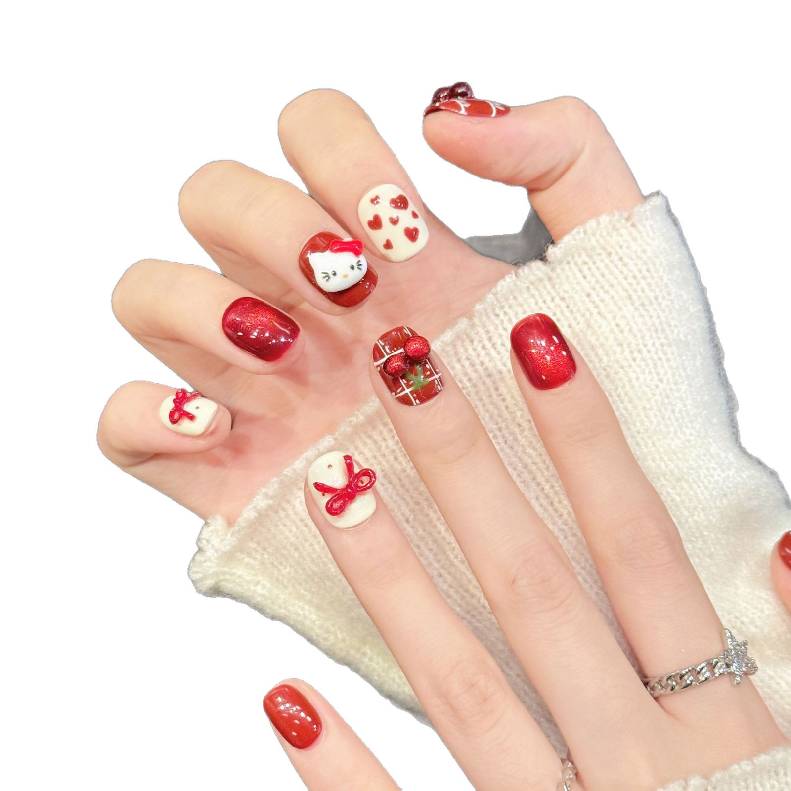 10PCS Handmade Nail Art Red Wh - Nail Art Red Cherry reseña y precio