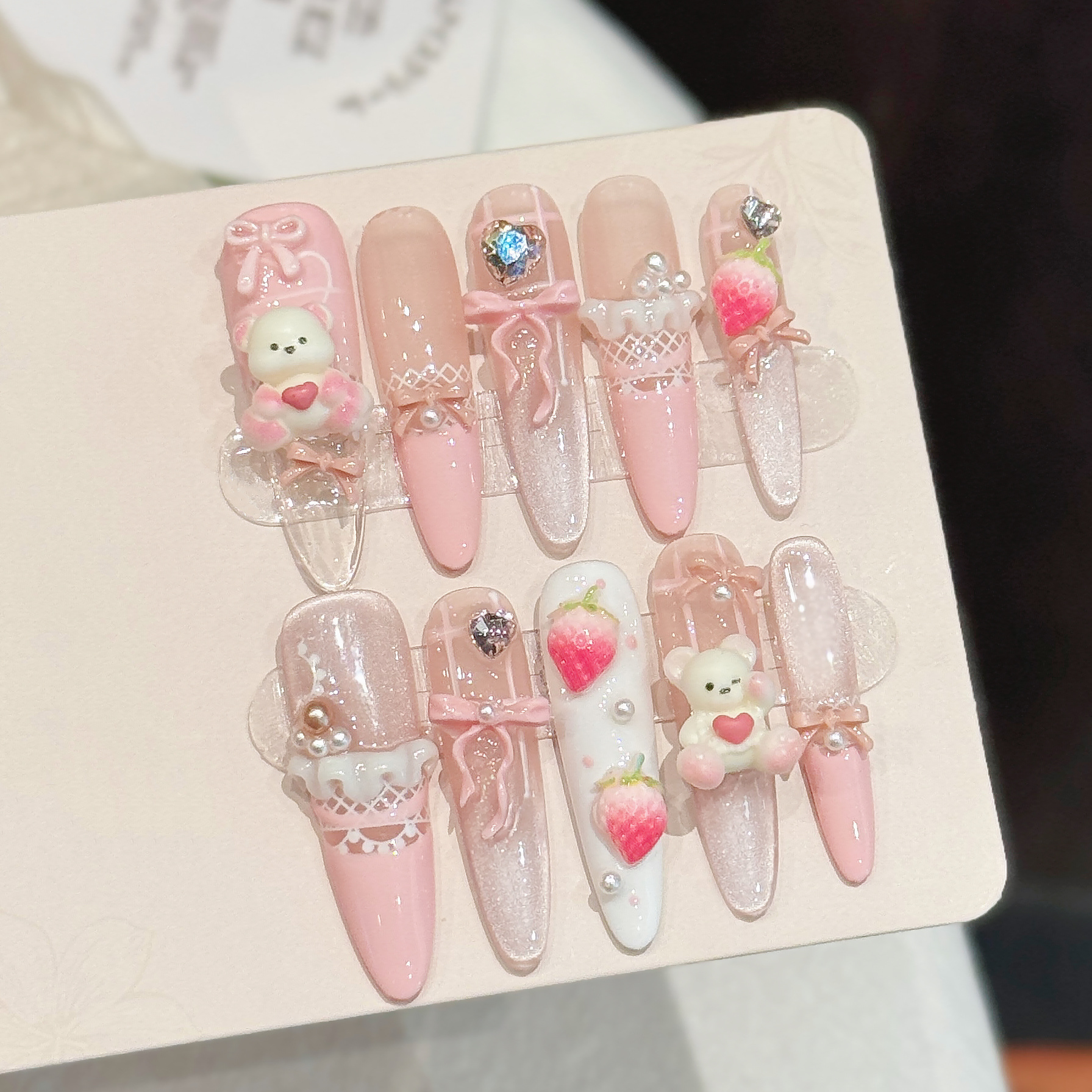 10PCS Stiletto Handmade Press  - Nail Art Strawberry reseña y precio