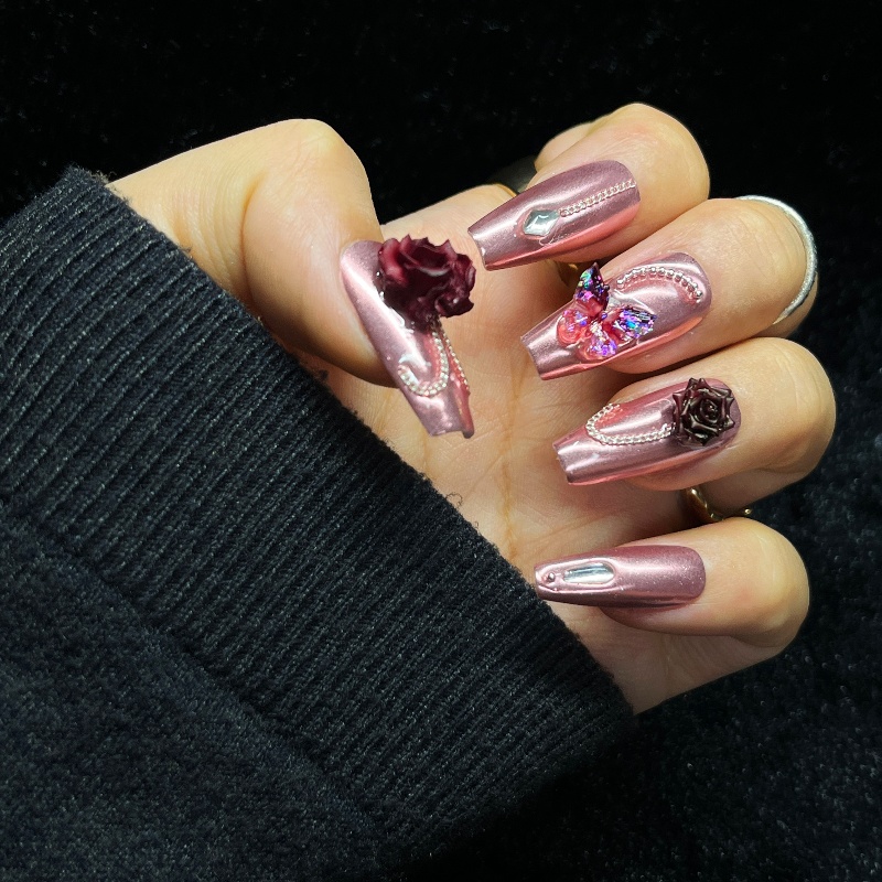10PCS Rose Gold Press on Nails - Nail Art Rose Gold reseña y precio