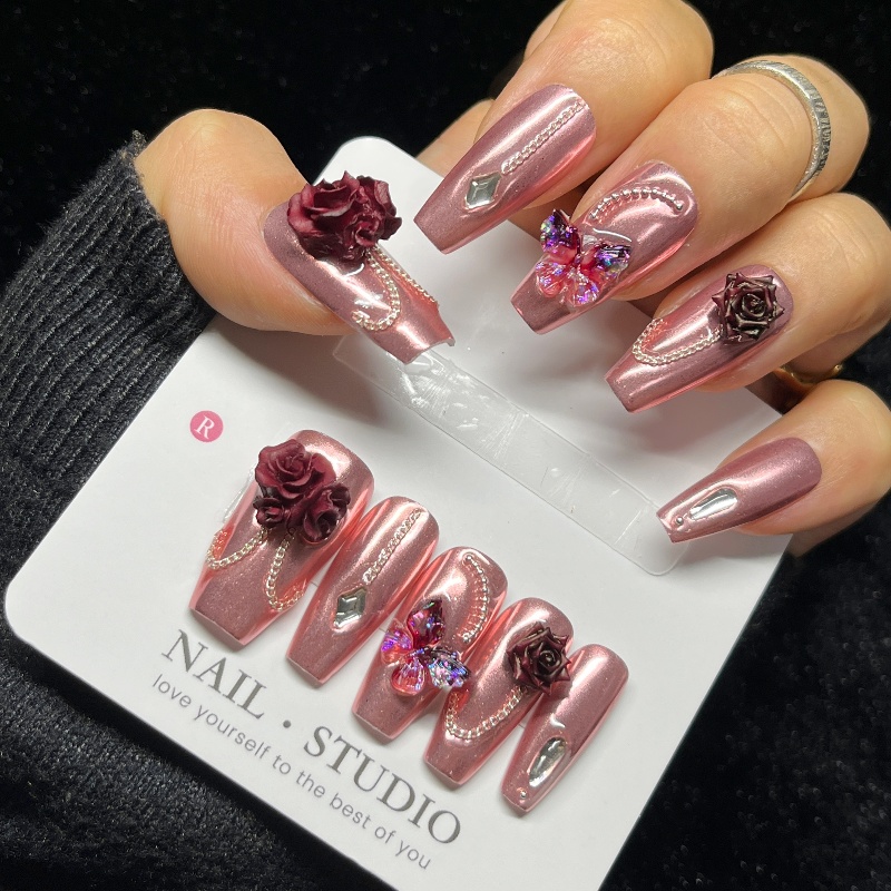 10PCS Rose Gold Press on Nails - Nail Art Rose Gold reseña y precio