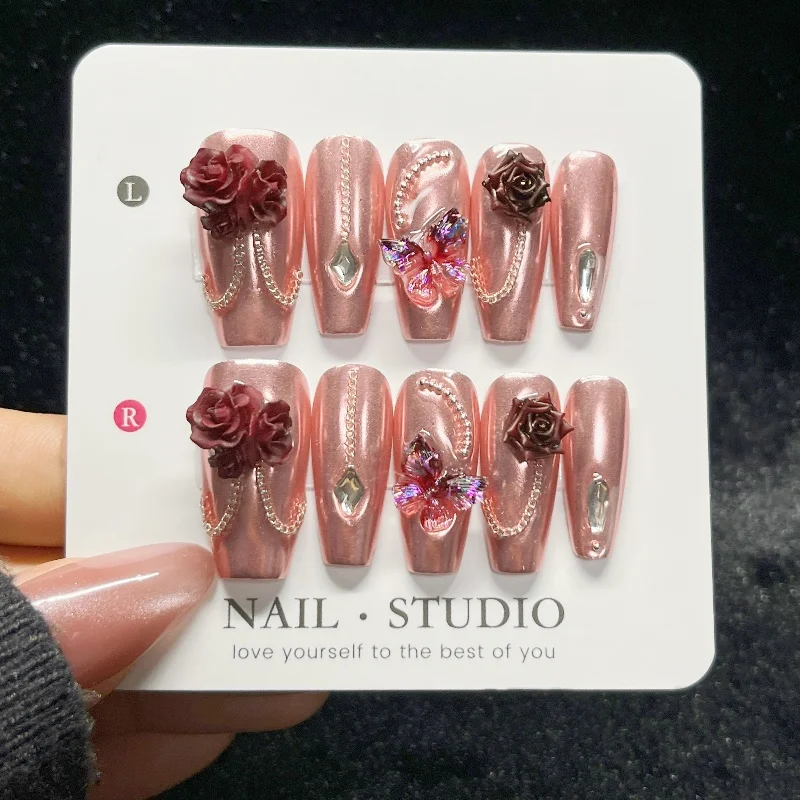 10PCS Rose Gold Press on Nails - Nail Art Rose Gold reseña y precio