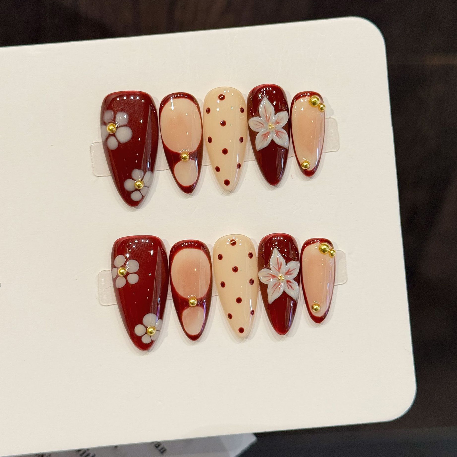 10pcs Handmade Wine Red French - Nail Art Design reseña y precio