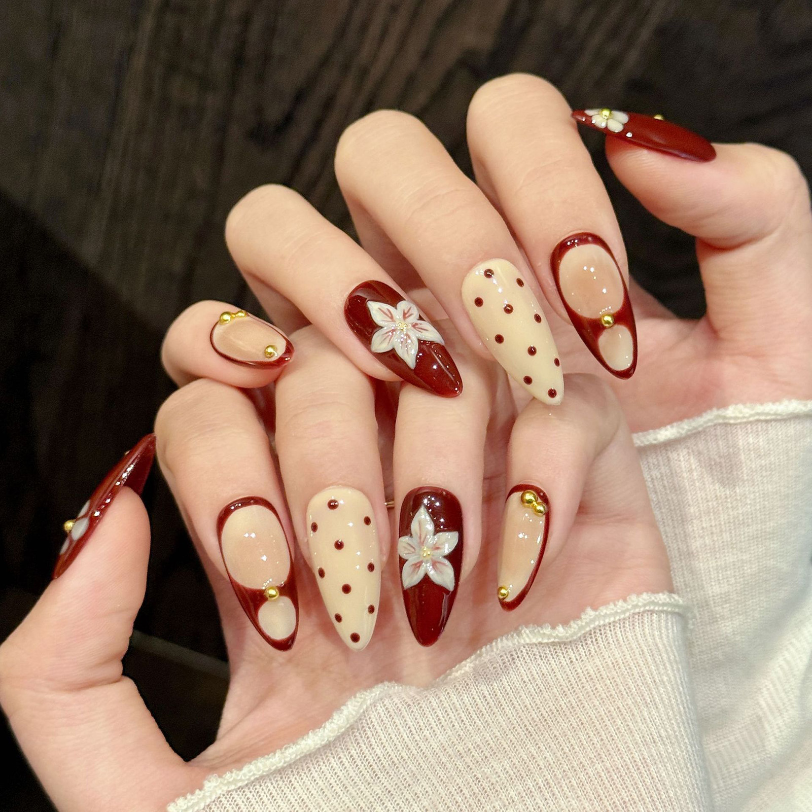 10pcs Handmade Wine Red French - Nail Art Design reseña y precio