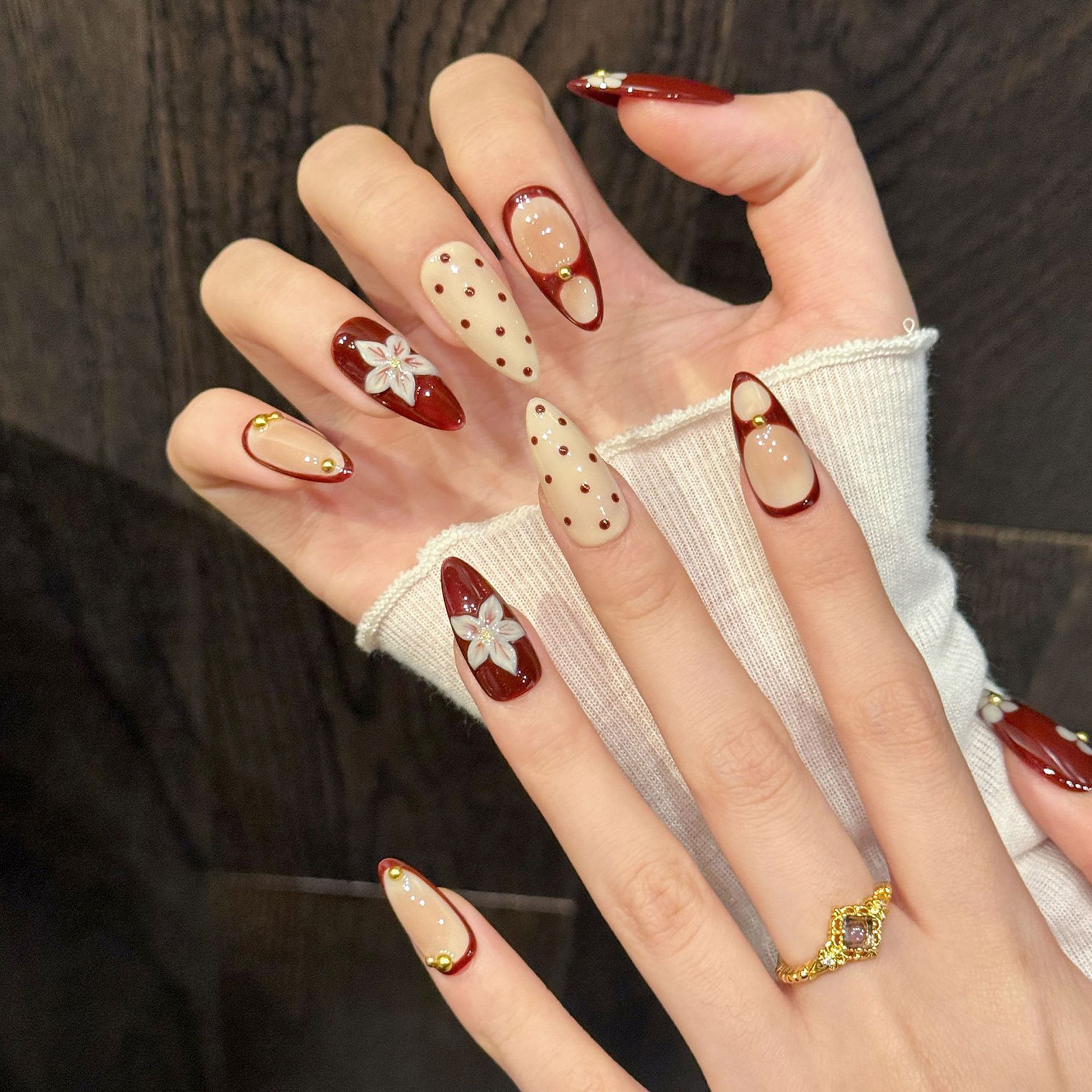 10pcs Handmade Wine Red French - Nail Art Design reseña y precio