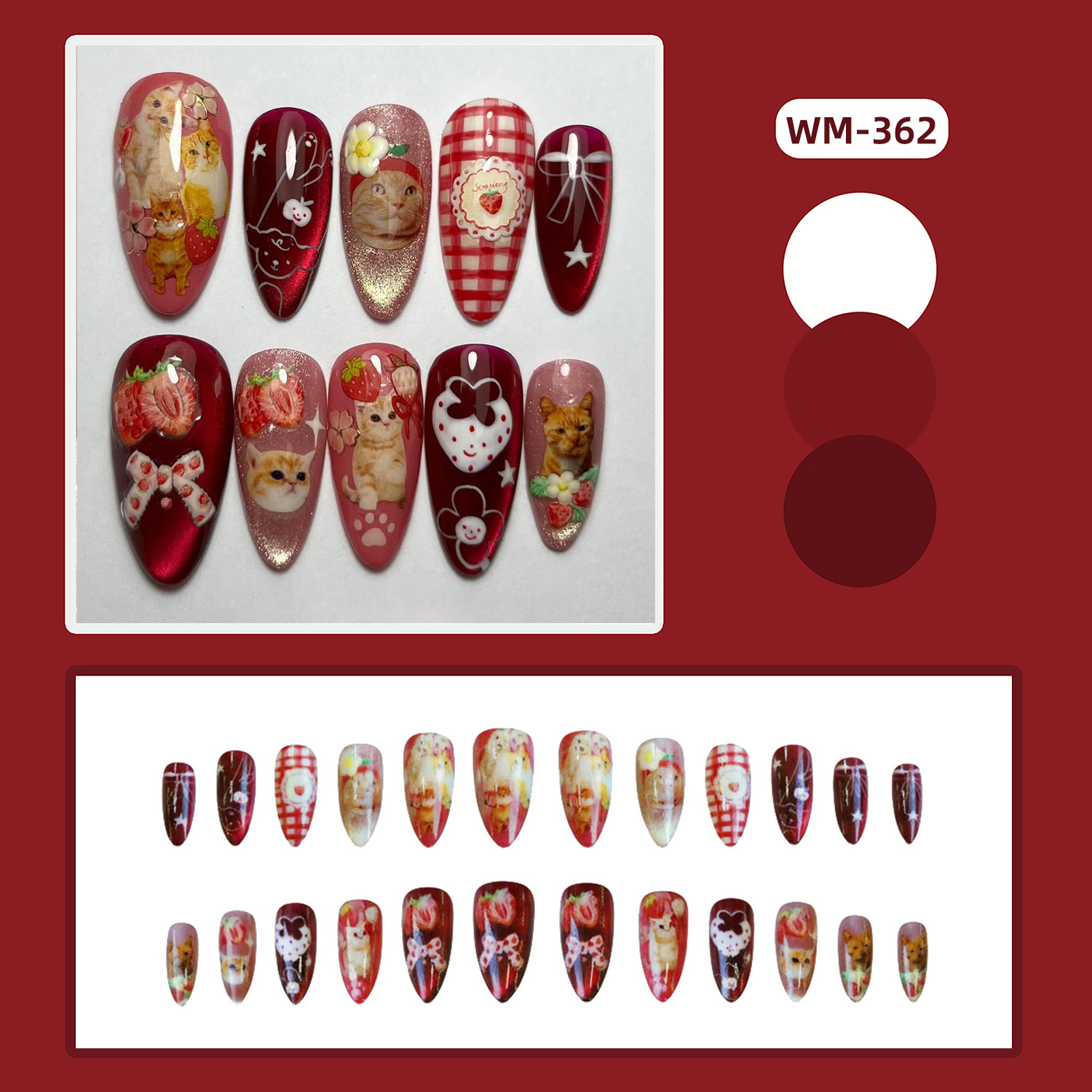 24pcs Strawberry Cat's Eye Pre - Nail Art Strawberry reseña y precio